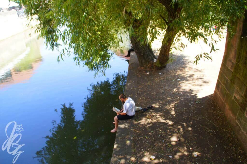 Reader at the river, Island of Love in Nuremberg