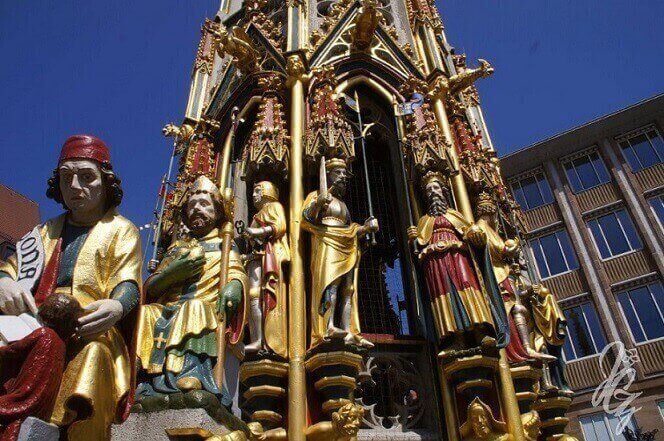 Close view at the beautiful fountain in Nuremberg