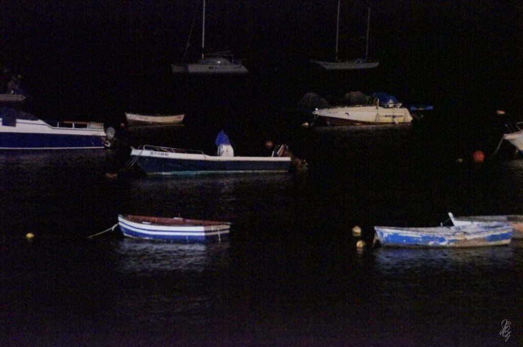Boats at the harbour in Corralejo at night