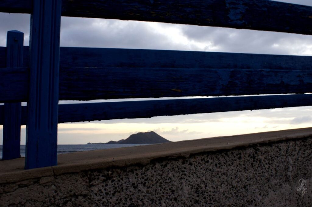 View towards the Isla de Lobos from the harbour in Corralejo