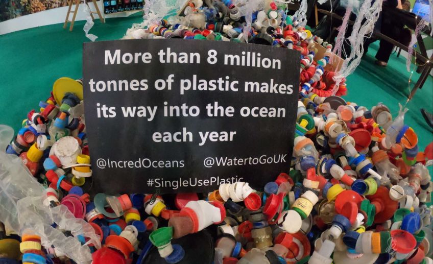Plastic caps collected from the ocean
