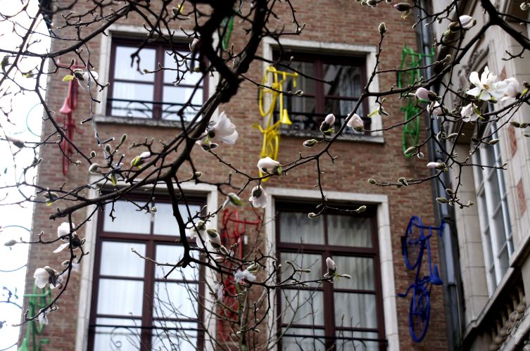 House in Brussels decorated with bicycles