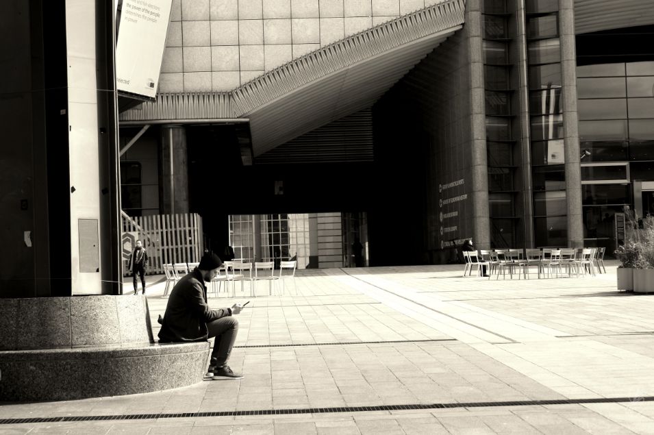 in front of the European Parliament in Brussels