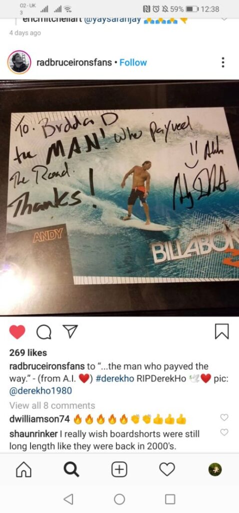 Instagram post by Bruce Irons Fans about Derek Ho