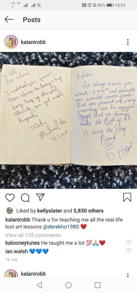 Instagram post by Kalani Robb about Derek Ho