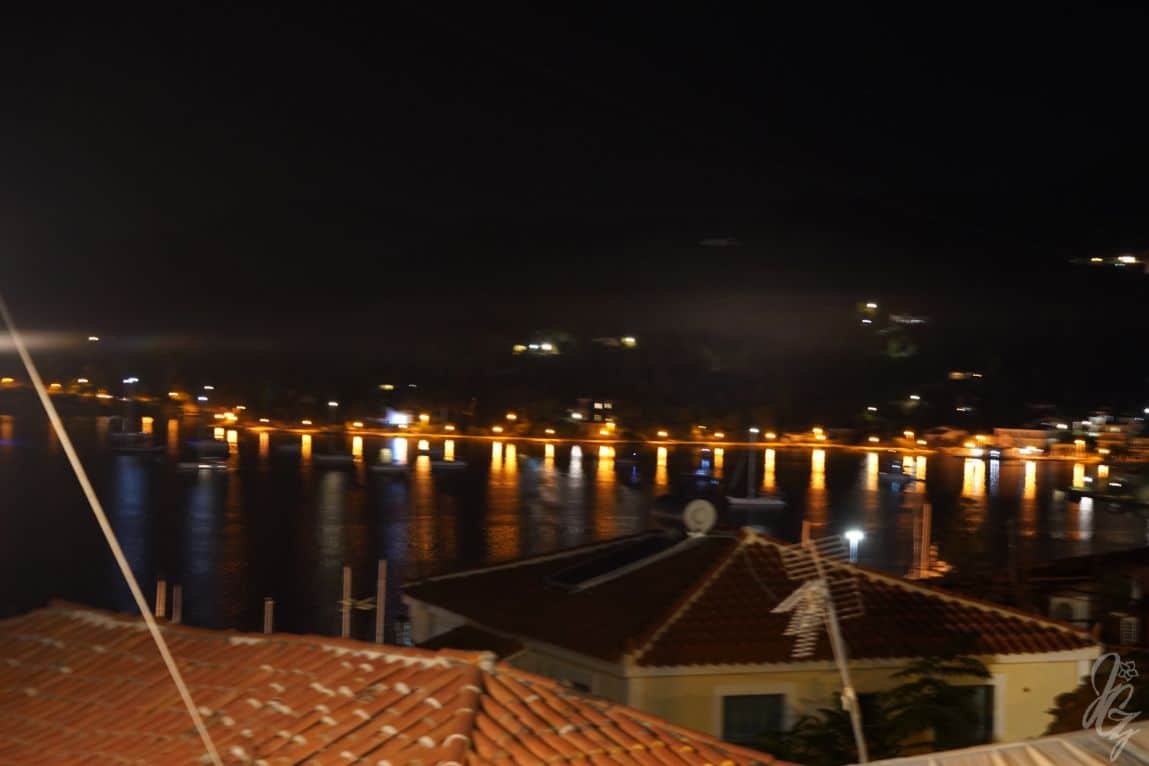 View over the harbour at Poros at night