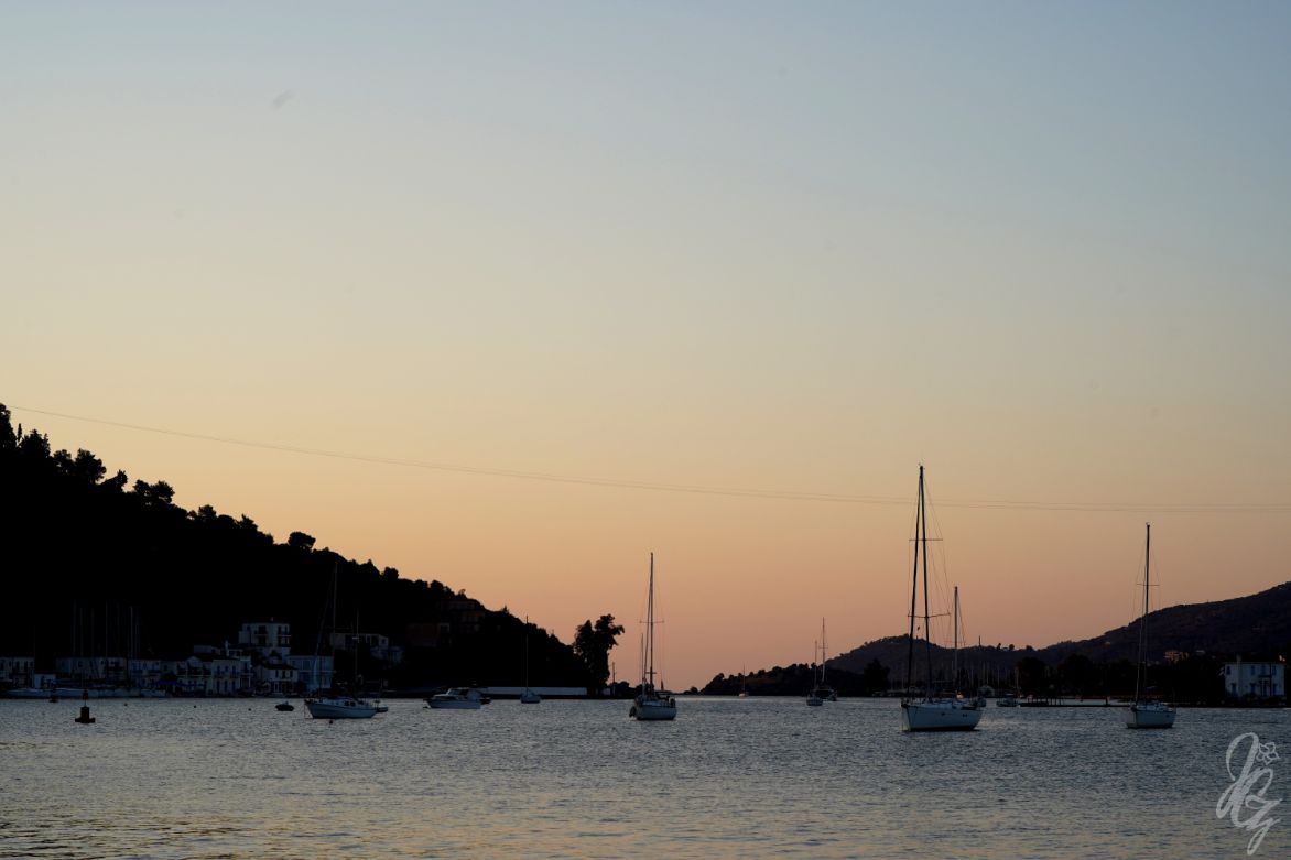 Sunset at the harbour of Poros