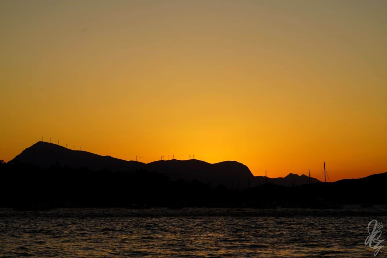 Sunset at the harbour of Poros