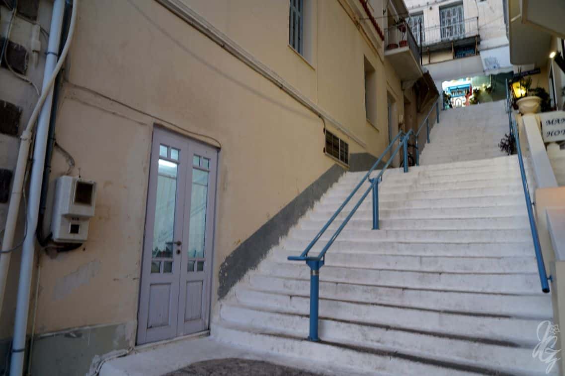 Stairs in town at the harbour of Poros