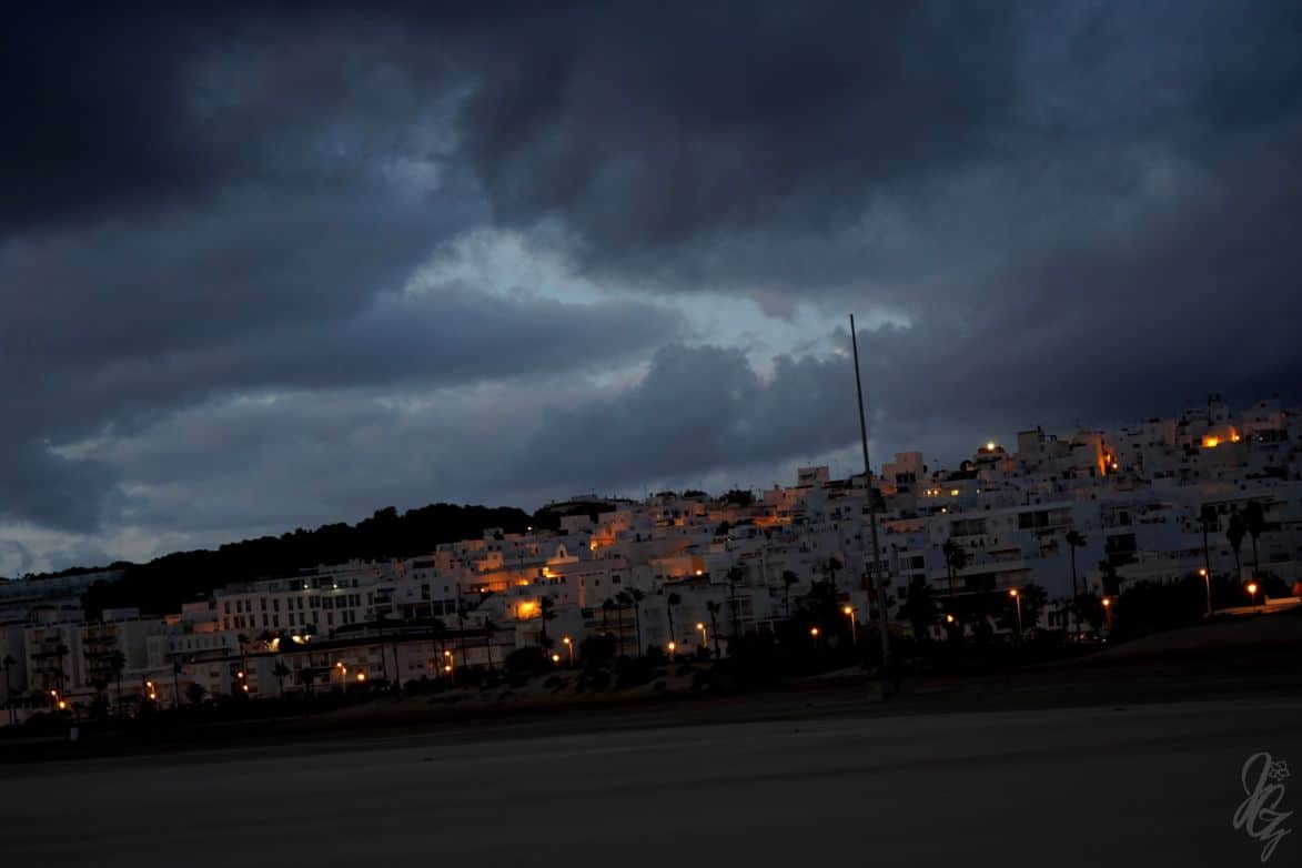 View over Conil de la Frontera at night