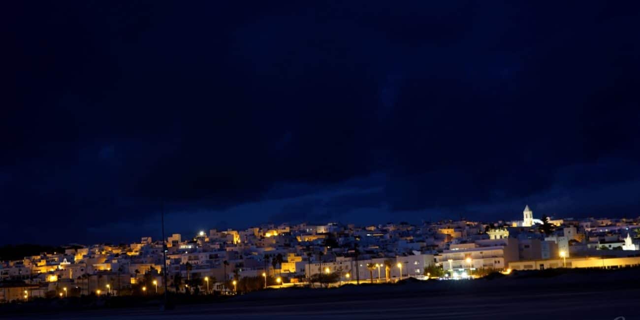 View over Conil de la Frontera at night