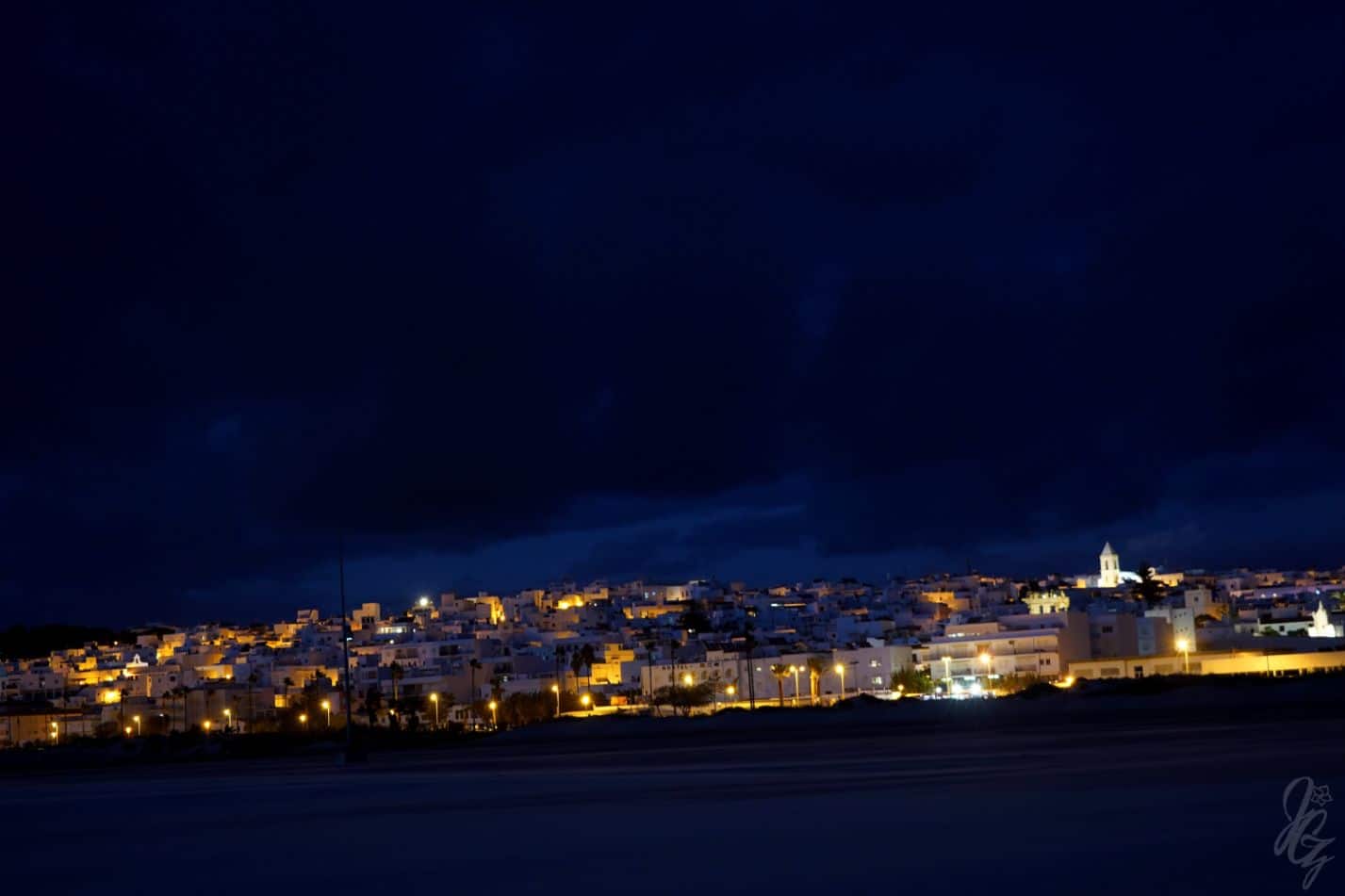 View over Conil de la Frontera at night
