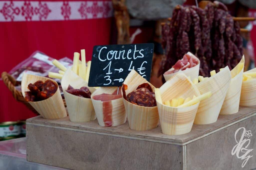 Cones with ham and cheese at the Foire du Jambon in Bayonne