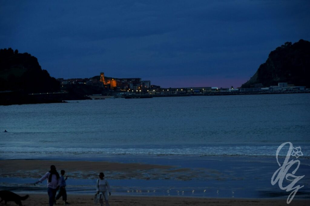 View towards Getaria at night