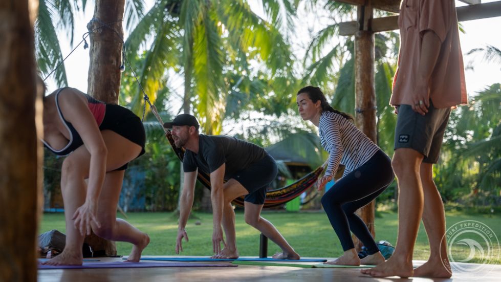 Warm up session before surfing at SurfExpedition in Costa Rica