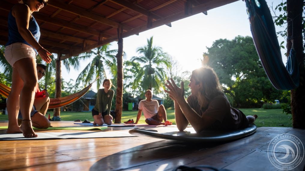 Warm up session before surfing at SurfExpedition in Costa Rica