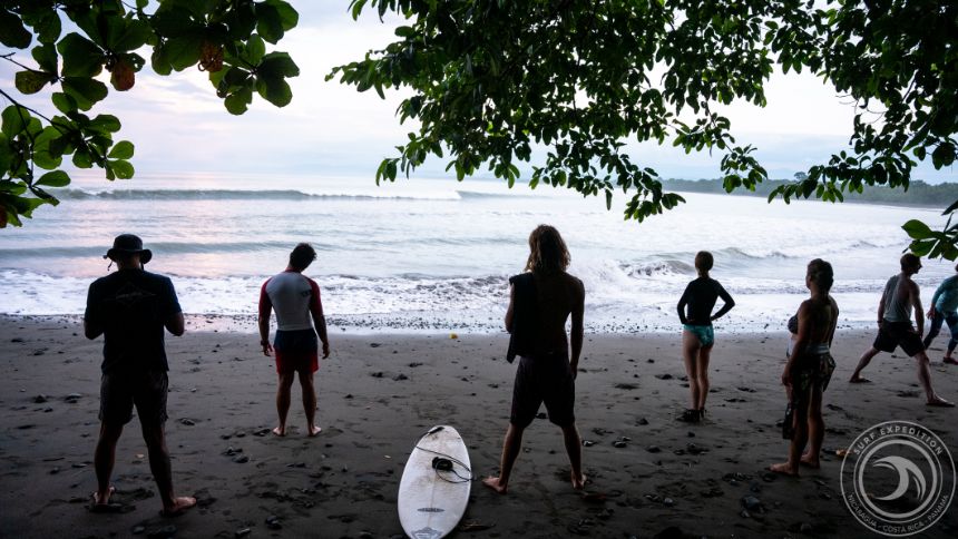 Warm up session before surfing at SurfExpedition in Costa Rica