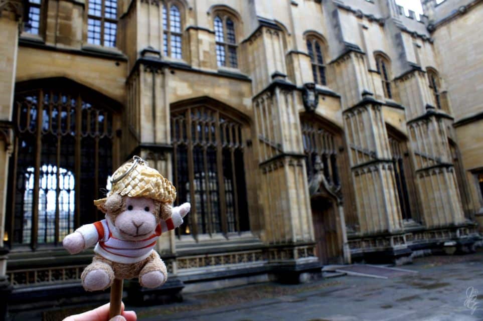 Charlie on front of Divinity School in Oxford