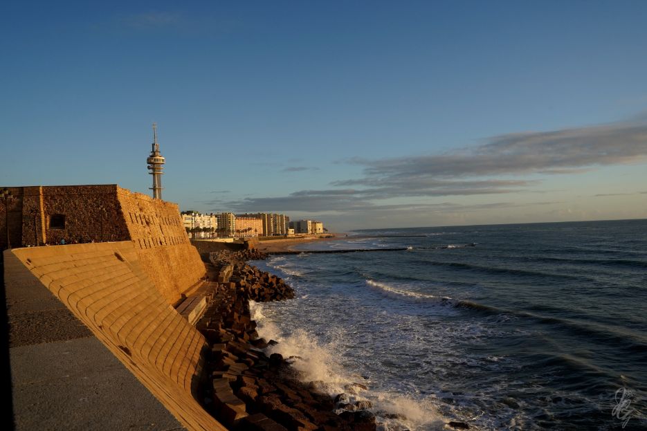 Along the promenade in Cadiz at sunset