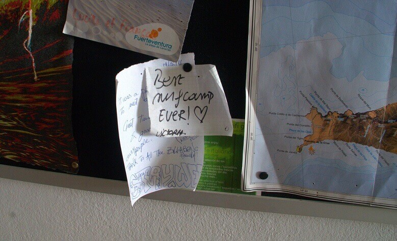 Hand-written note saying Best Surfcamp Ever