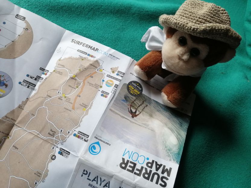 Charlie with a surfmap of Fuerteventura