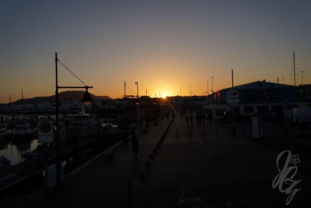 Sunset at the harbour in Corralejo