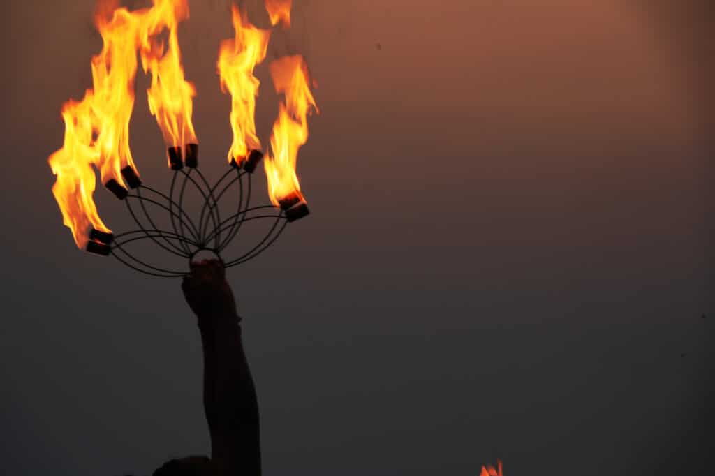 Fireshow at sunset on the beach
