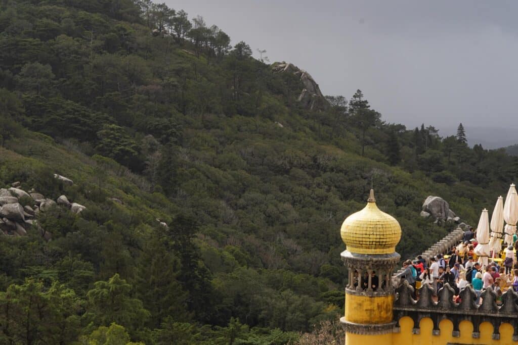 Part of Pena Palace with view over the landscape