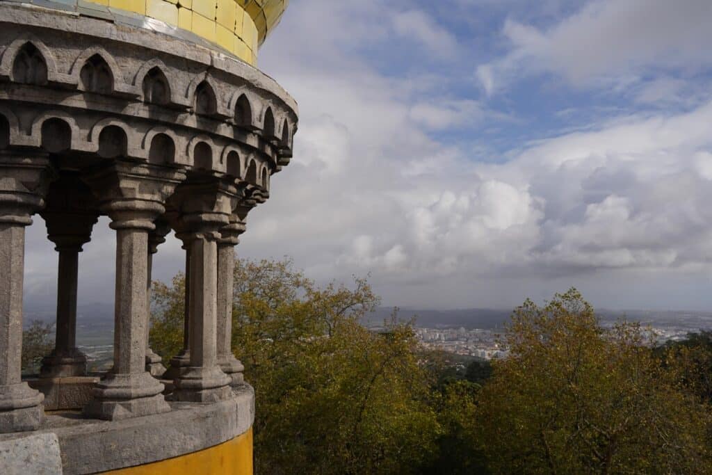 Part of Pena Palace with view over the landscape