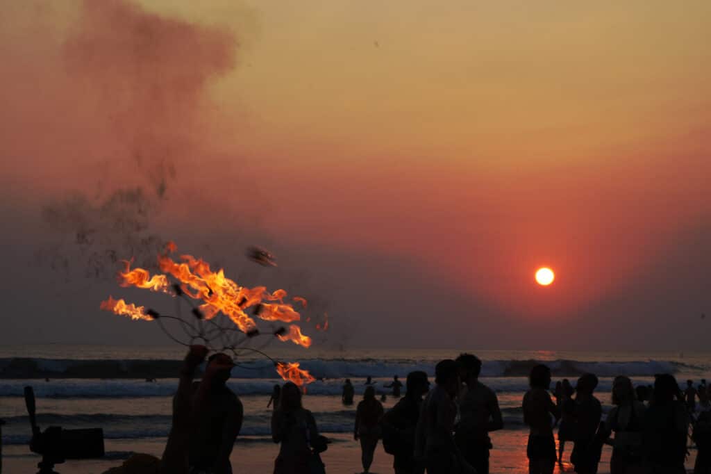 Fire show at sunset at Hermosa Beach