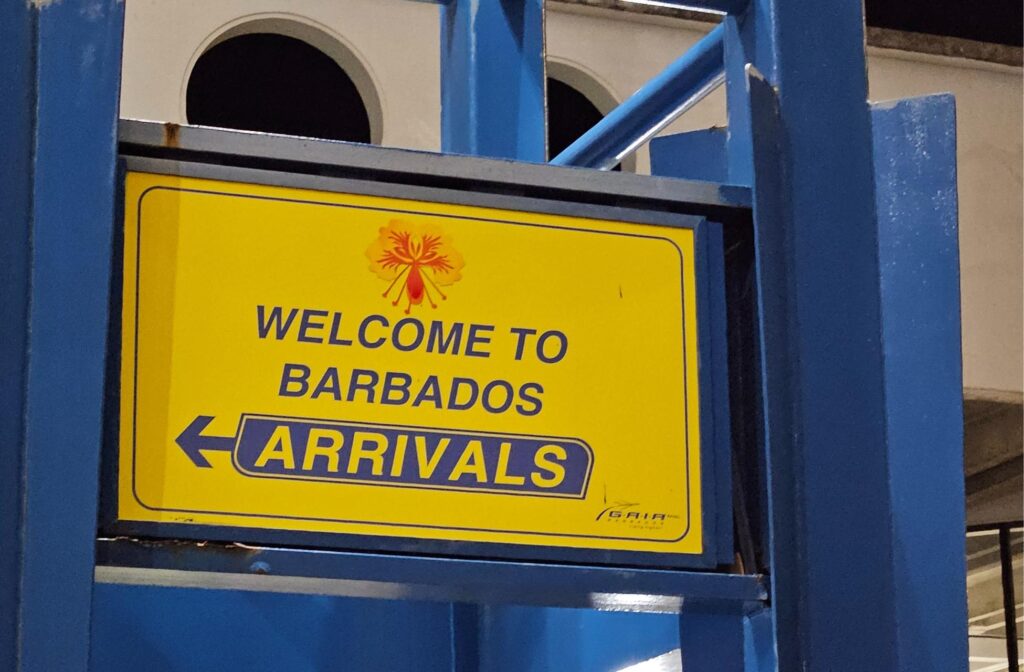 Welcome sign at the airport in Barbados