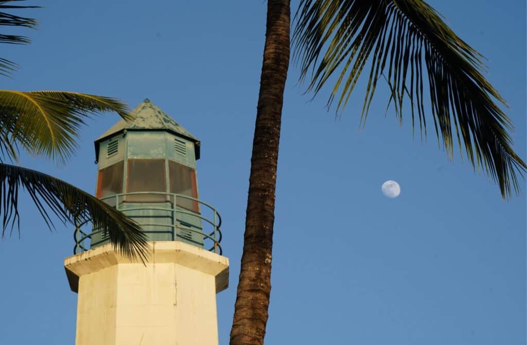 lighthouse, moon and palmtree