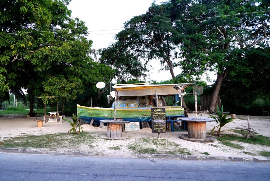 Caboose restaurant by the beach in Speightstown