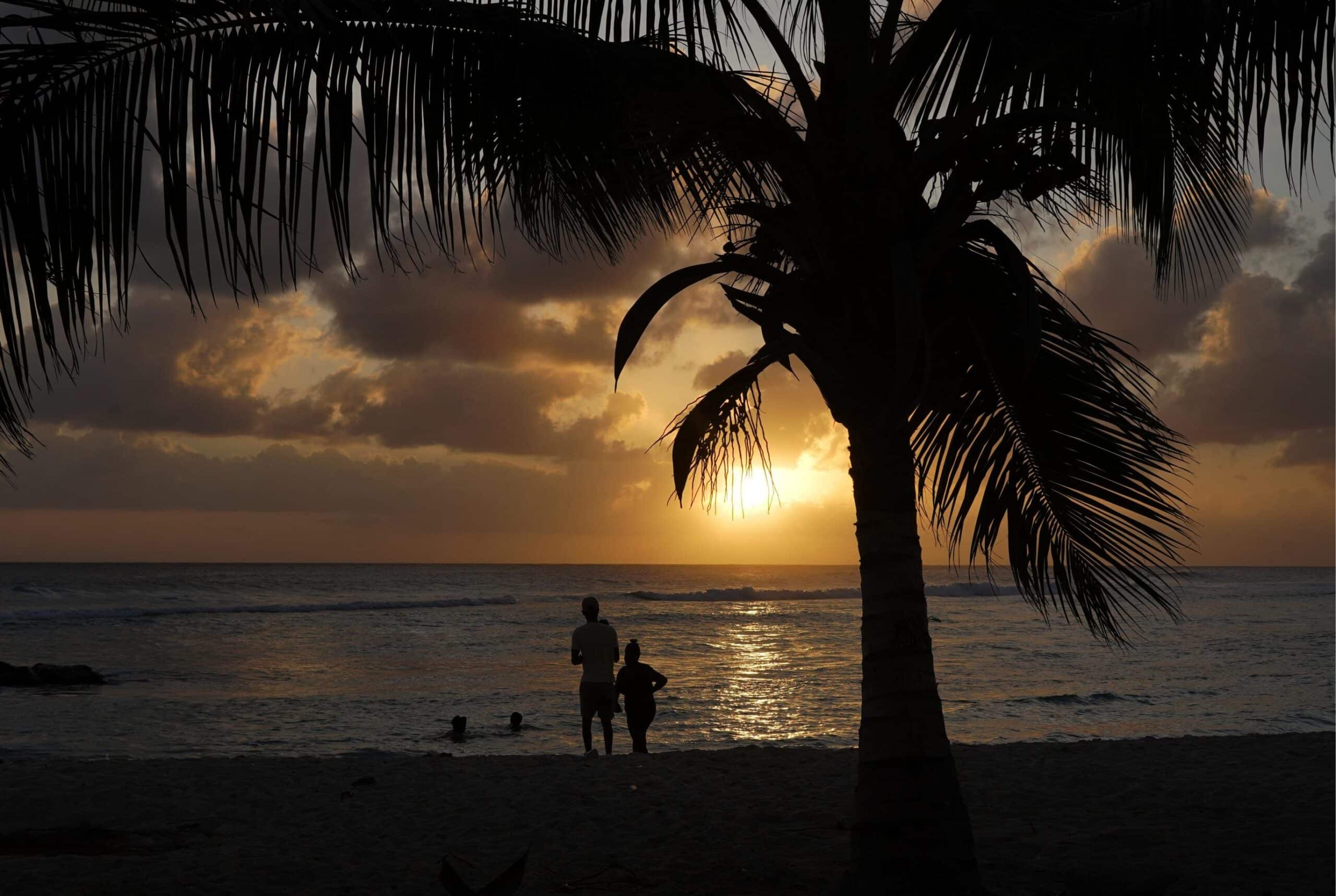 Sunset on the beach in Hastings, Barbados