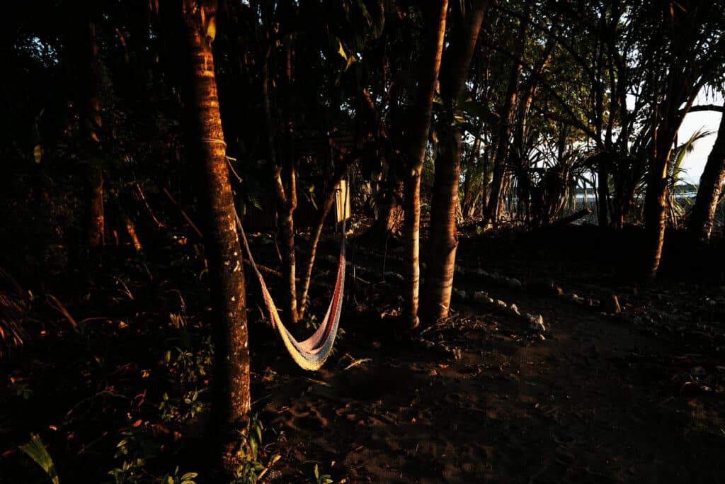 Hammock on the beach at sunrise