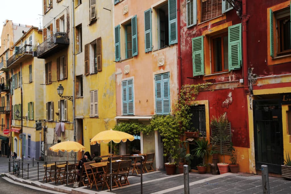 Colourful houses in the old town of Nice