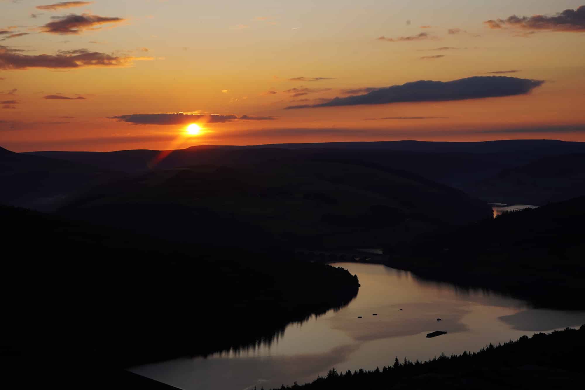 Sunset over Ladybower Reservoir, view from Bamford Edge