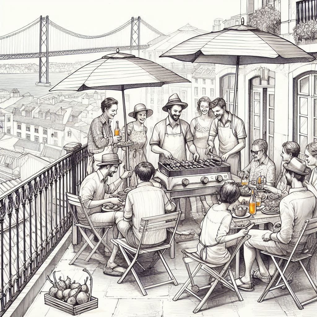 People having a bbq at a terrace in Lisbon