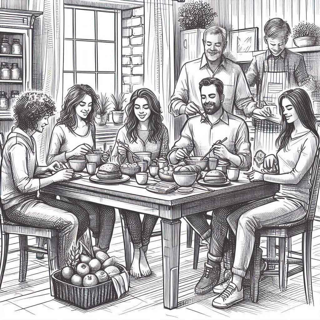 Housemates sitting together in the kitchen