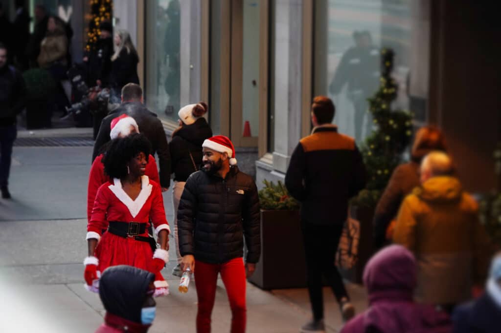 Santa Clauses in the streets of New York