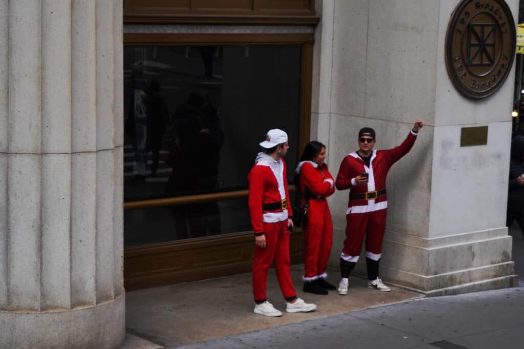 Santa Clauses in the streets of New York