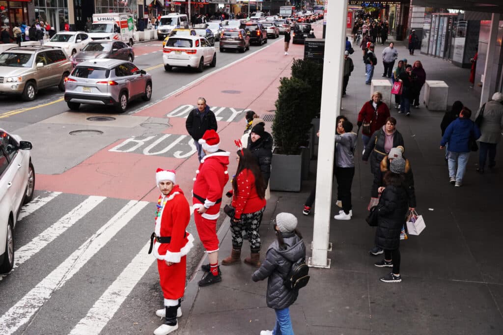 Santa Clauses in the streets of New York