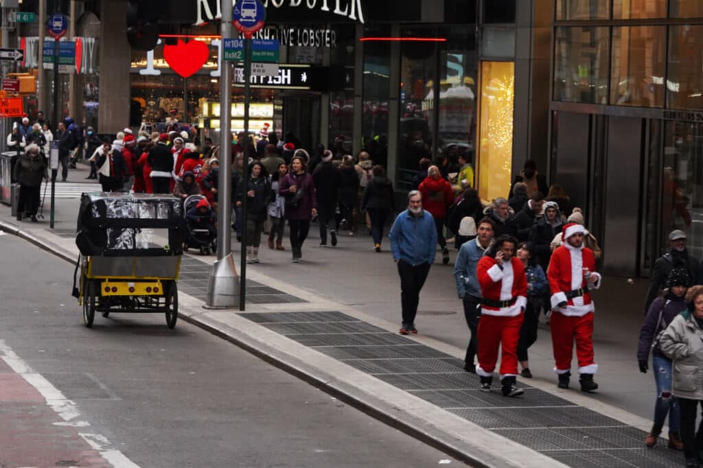 Santa Clauses in the streets of New York