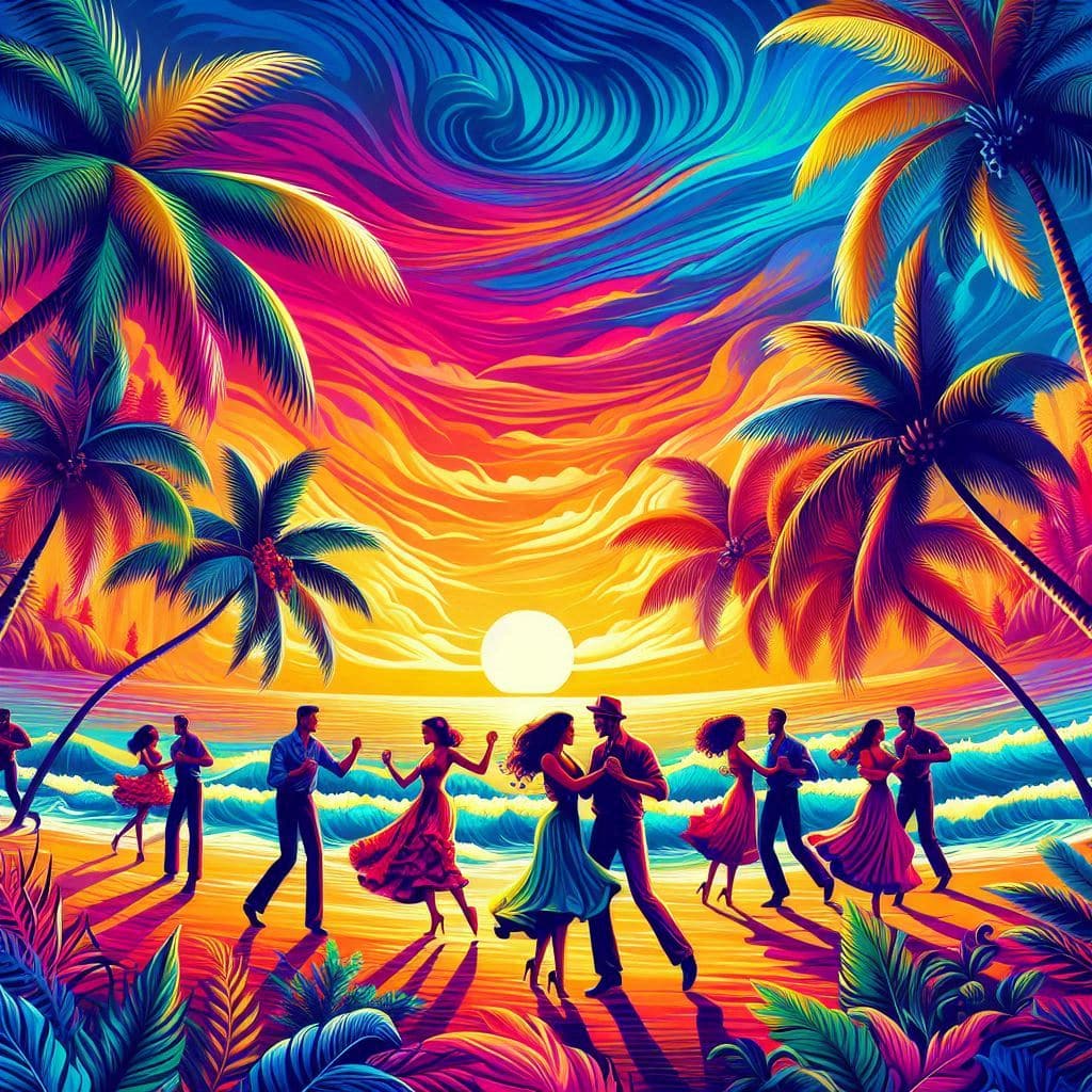 People dancing salsa on a beach