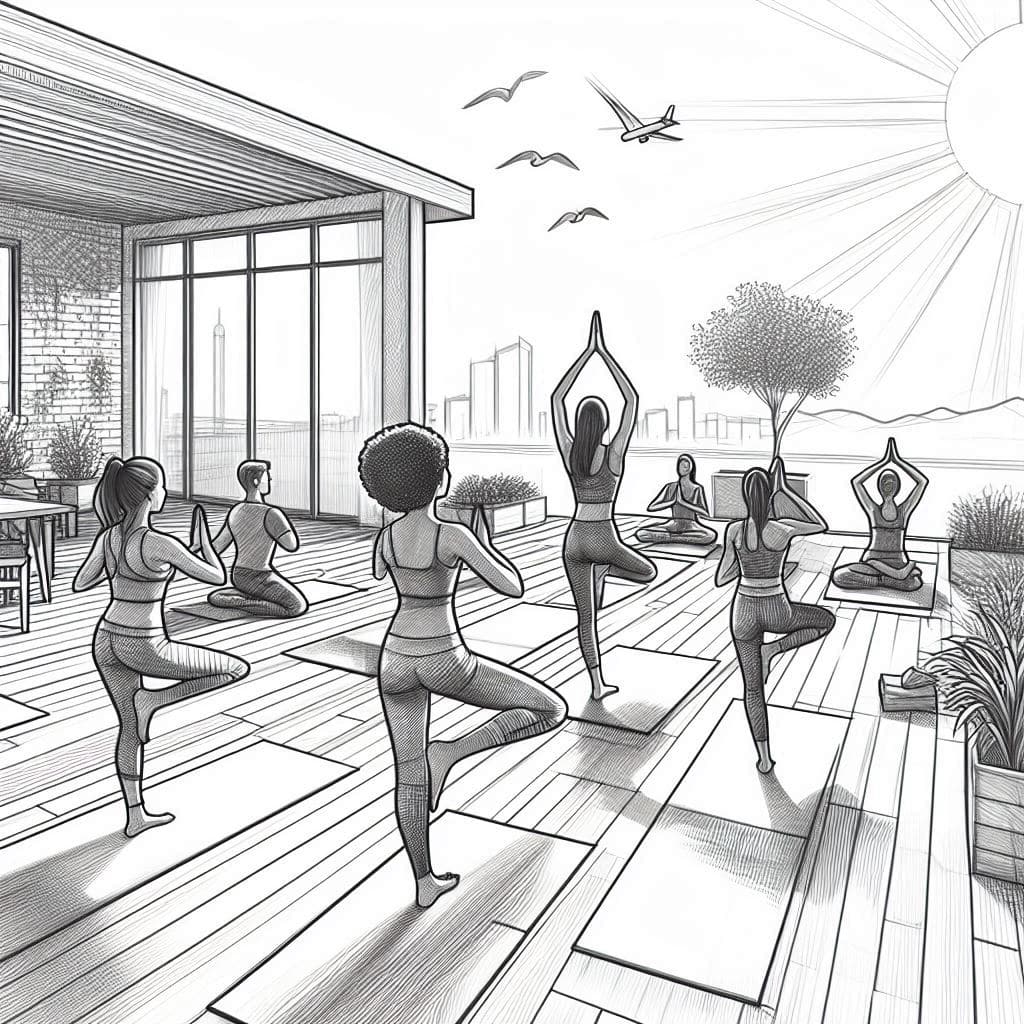 Yoga class at a rooftop