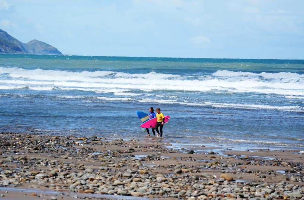 Surfing at Widemouth Bay