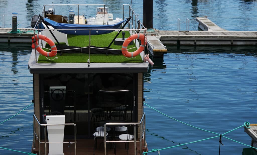 Homeboat in the marina of Ponta Delgada