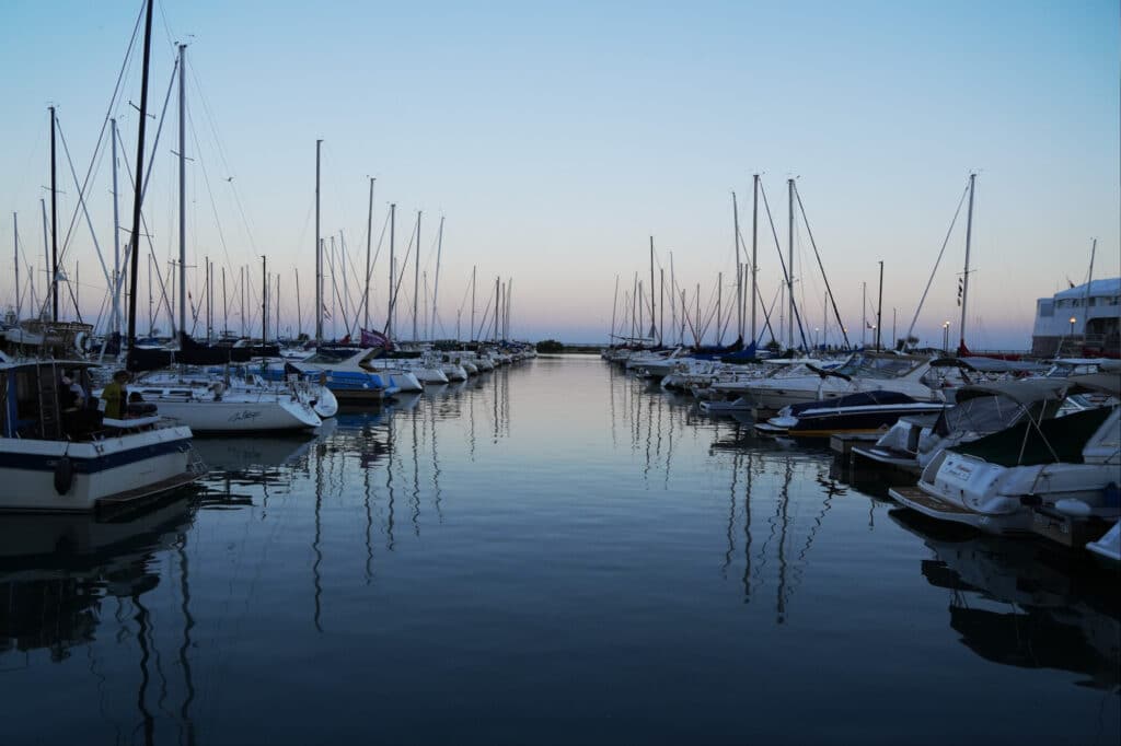 By the lake in Chicago at sunset