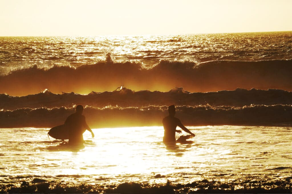 Surfing at Pacific Beach in San Diego