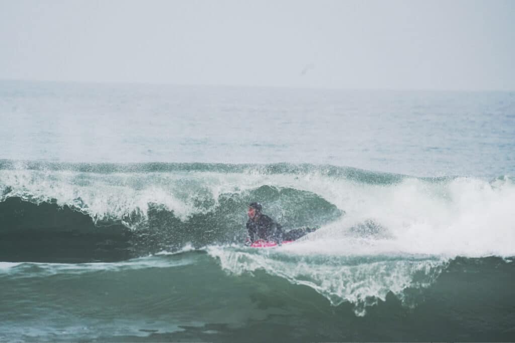 Surfing at Pacific Beach in San Diego